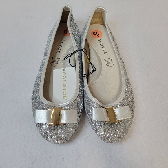 Goldtoe Womens Glitter Ballet Flats Size 10 Silver Bow Detail - Picture 9 of 9